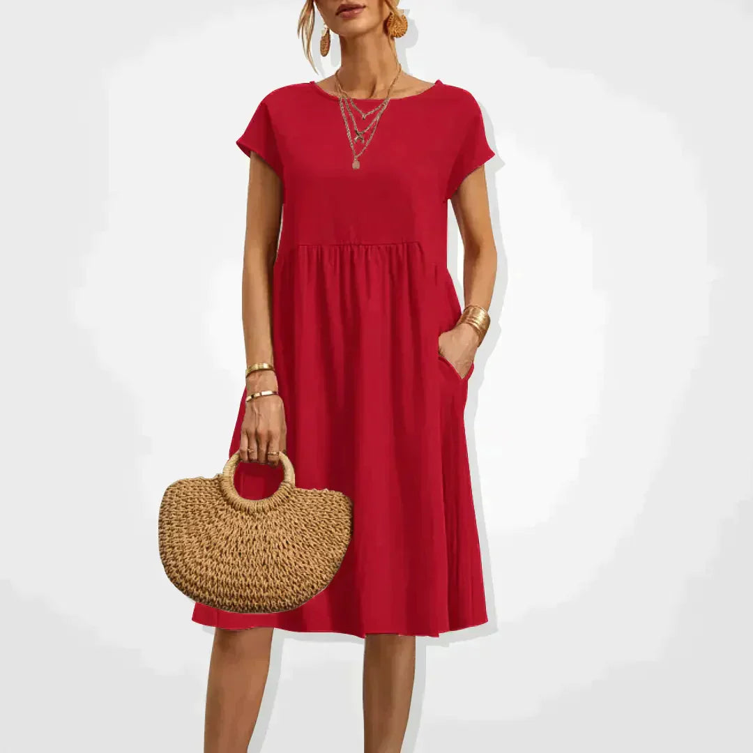 Empire Waist Maxi Dress with Side Pockets for Women
