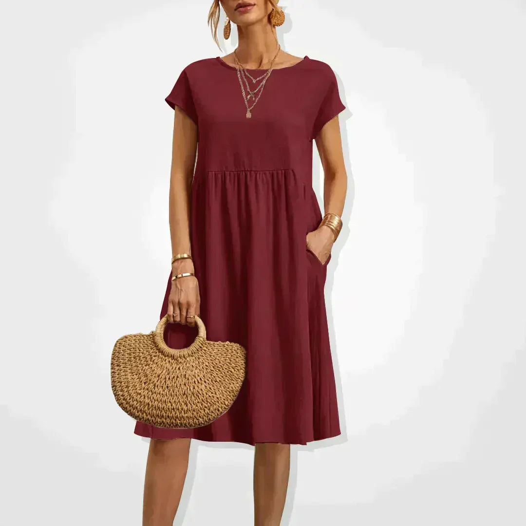 Empire Waist Maxi Dress with Side Pockets for Women