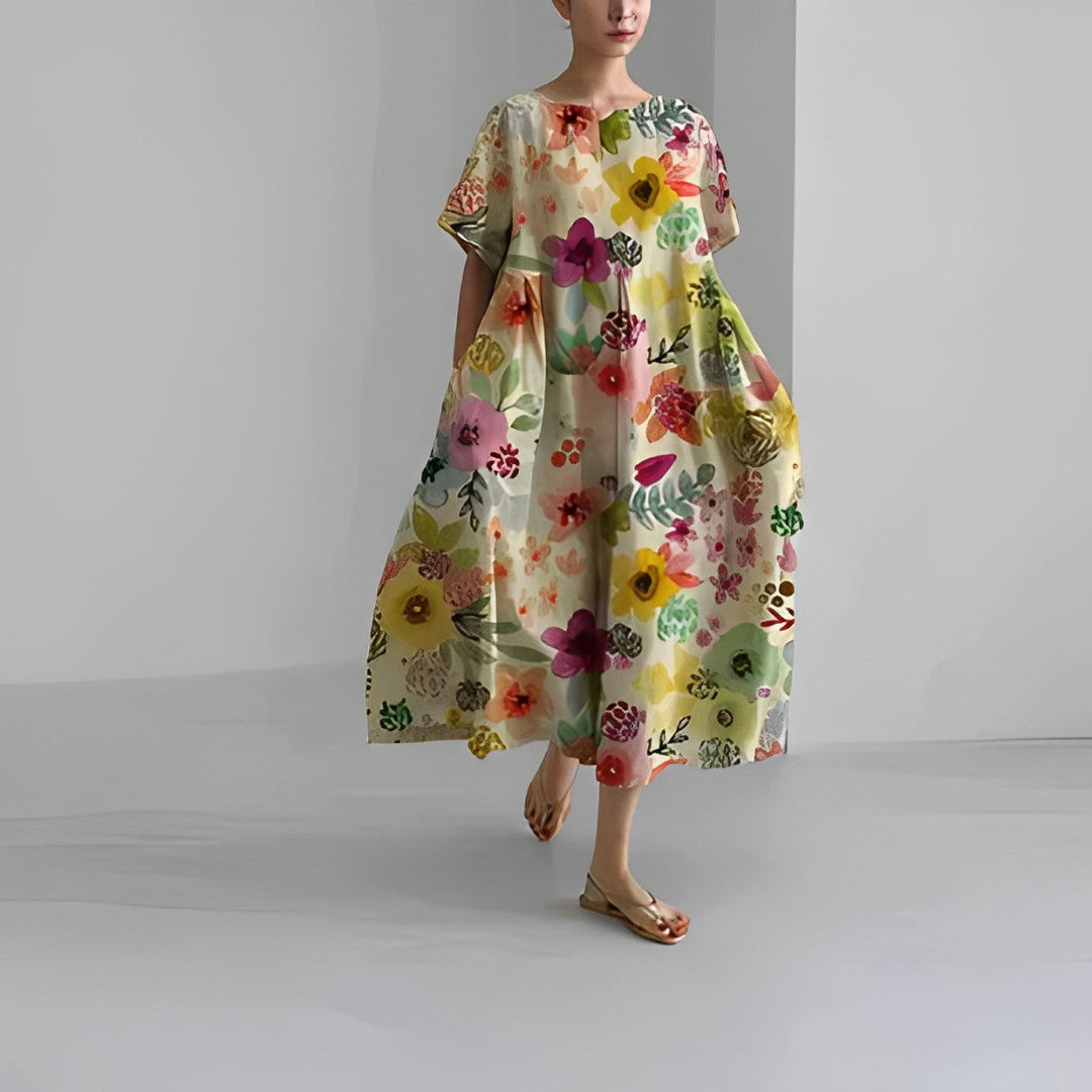 Floral Boho Dress with Tassel and Lace Trims