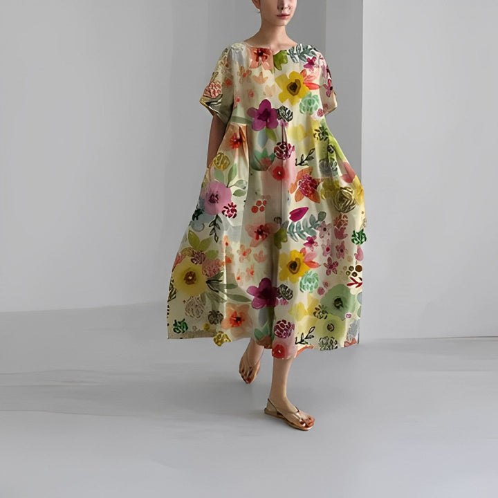 Floral Boho Dress with Tassel and Lace Trims