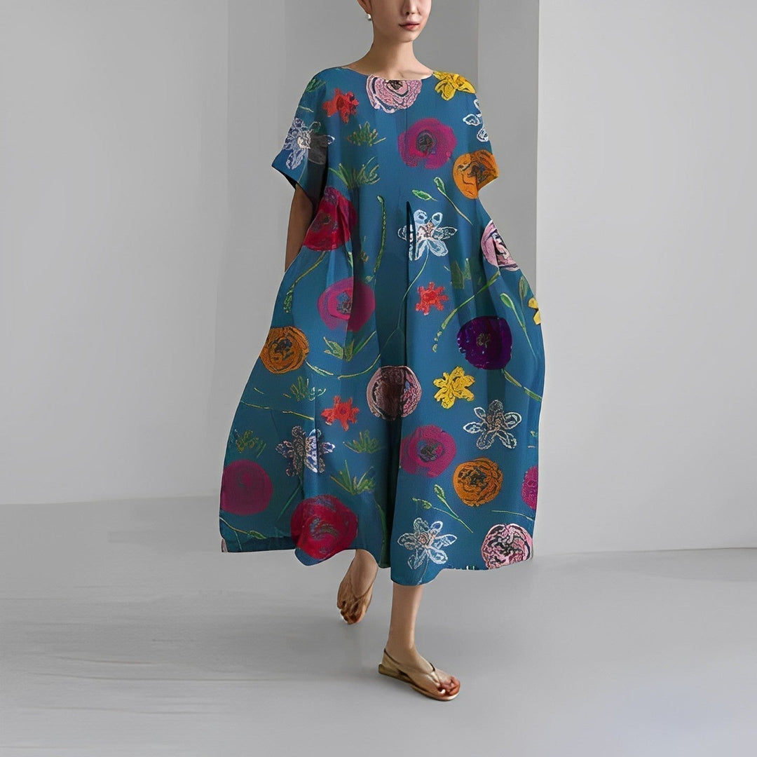 Floral Boho Dress with Tassel and Lace Trims