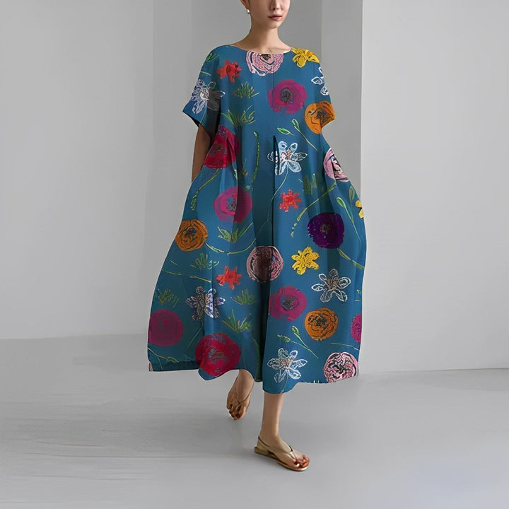 Floral Boho Dress with Tassel and Lace Trims