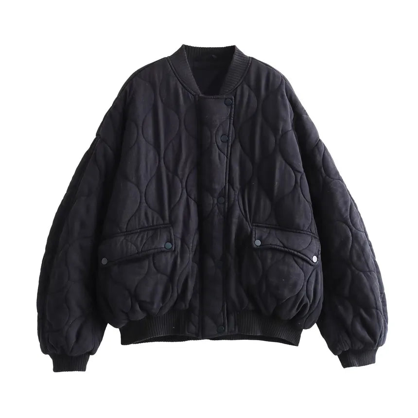 Relaxed Cotton Round Neck Jacket with Bow Detail for Women