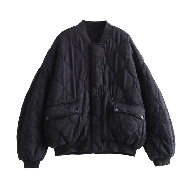 Relaxed Cotton Round Neck Jacket with Bow Detail for Women