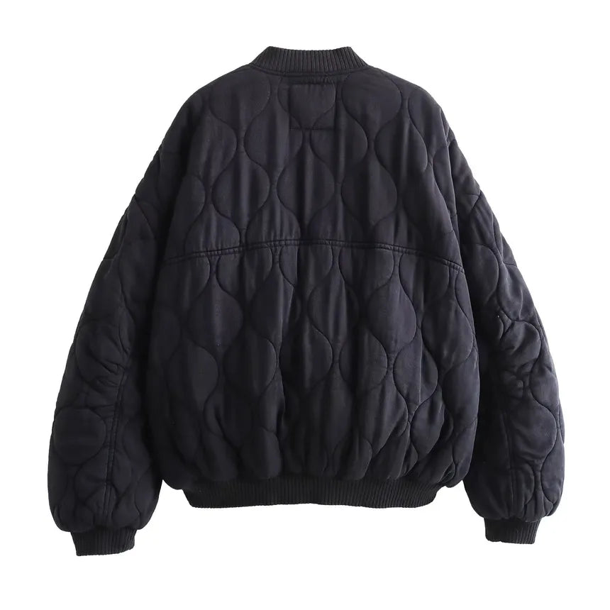 Relaxed Cotton Round Neck Jacket with Bow Detail for Women