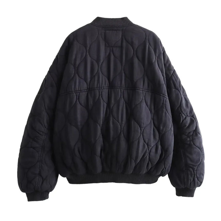 Relaxed Cotton Round Neck Jacket with Bow Detail for Women