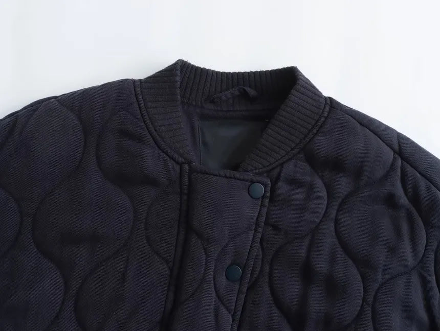 Relaxed Cotton Round Neck Jacket with Bow Detail for Women