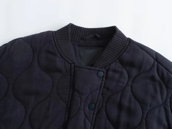Relaxed Cotton Round Neck Jacket with Bow Detail for Women
