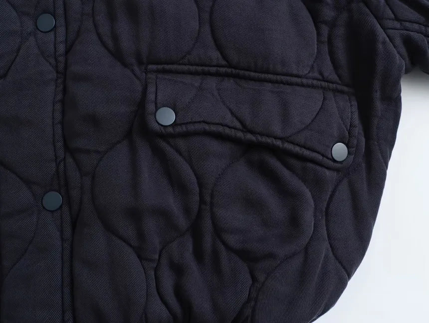 Relaxed Cotton Round Neck Jacket with Bow Detail for Women