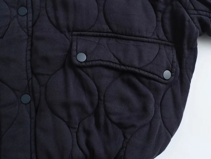 Relaxed Cotton Round Neck Jacket with Bow Detail for Women