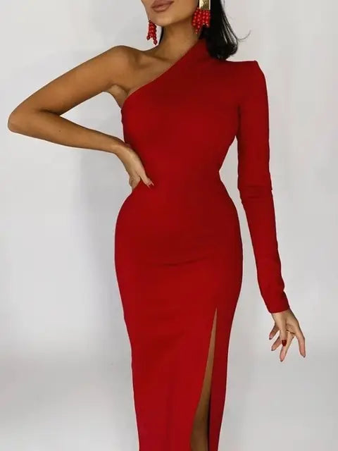 Asymmetric One-Shoulder Evening Gown with Side Slit
