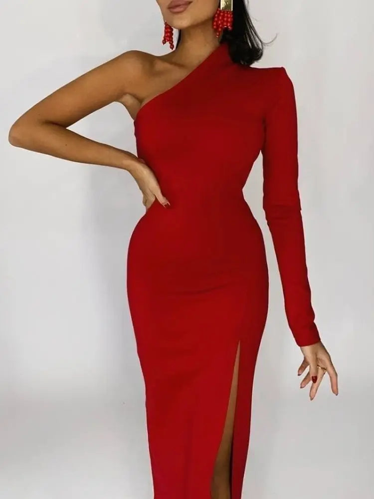 Asymmetric One-Shoulder Evening Gown with Side Slit