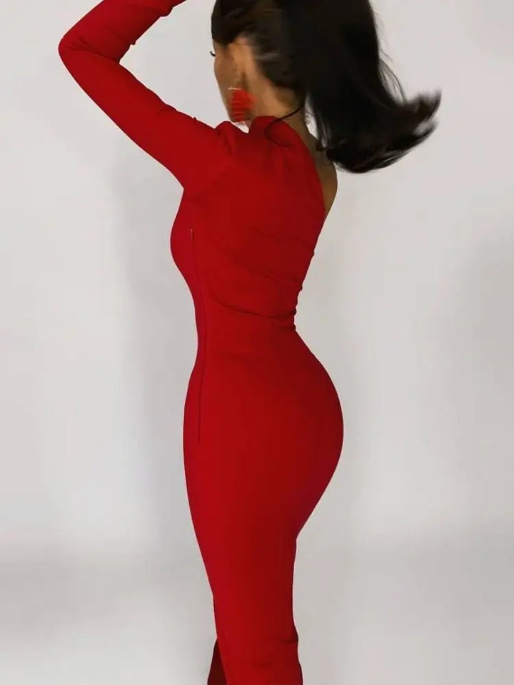 Asymmetric One-Shoulder Evening Gown with Side Slit