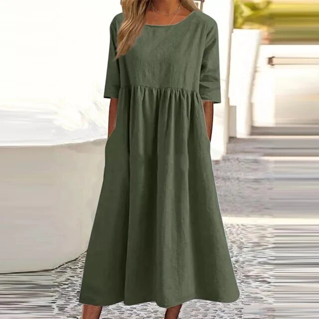 Relaxed Cotton Blend Dress for Warm Days and Evenings