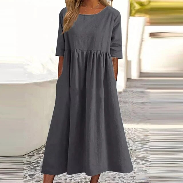 Relaxed Cotton Blend Dress for Warm Days and Evenings