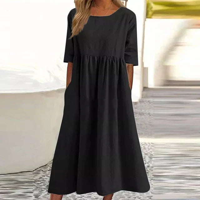 Relaxed Cotton Blend Dress for Warm Days and Evenings