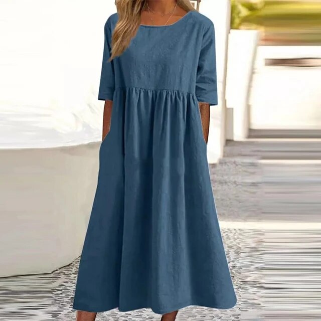 Relaxed Cotton Blend Dress for Warm Days and Evenings
