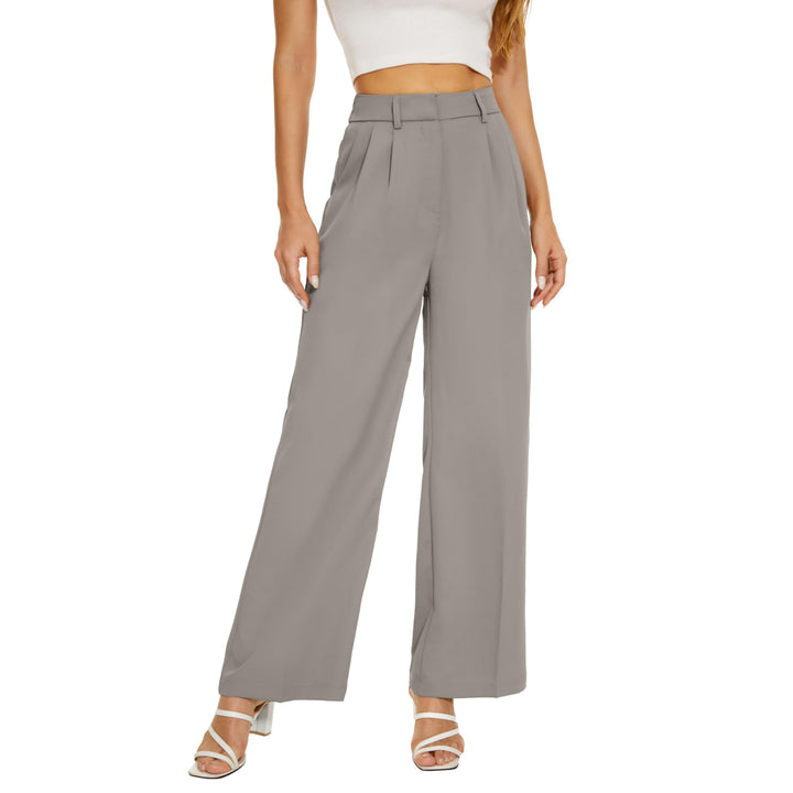 Loose Office Trousers Business Casual Pants Tall Type for Women - Light Gray
