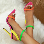 Eye-Catching High-Heel Sandals with Bold Neon Straps