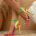 Eye-Catching High-Heel Sandals with Bold Neon Straps