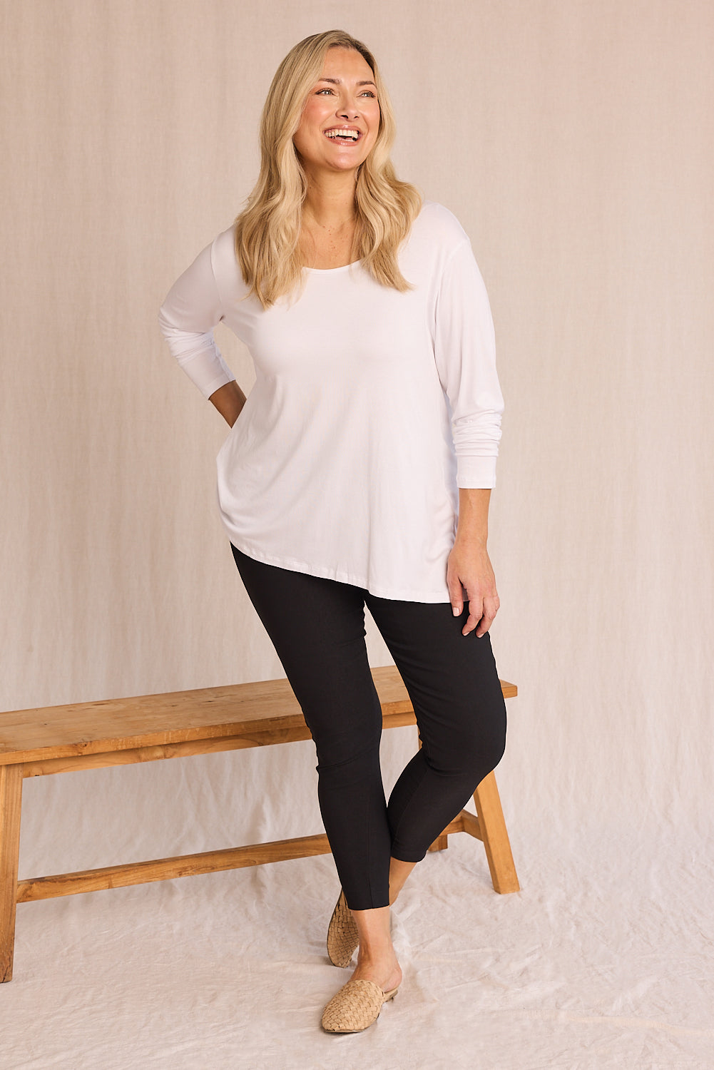 Long Sleeve Swing Tee in White T-Shirt for Women - gallery