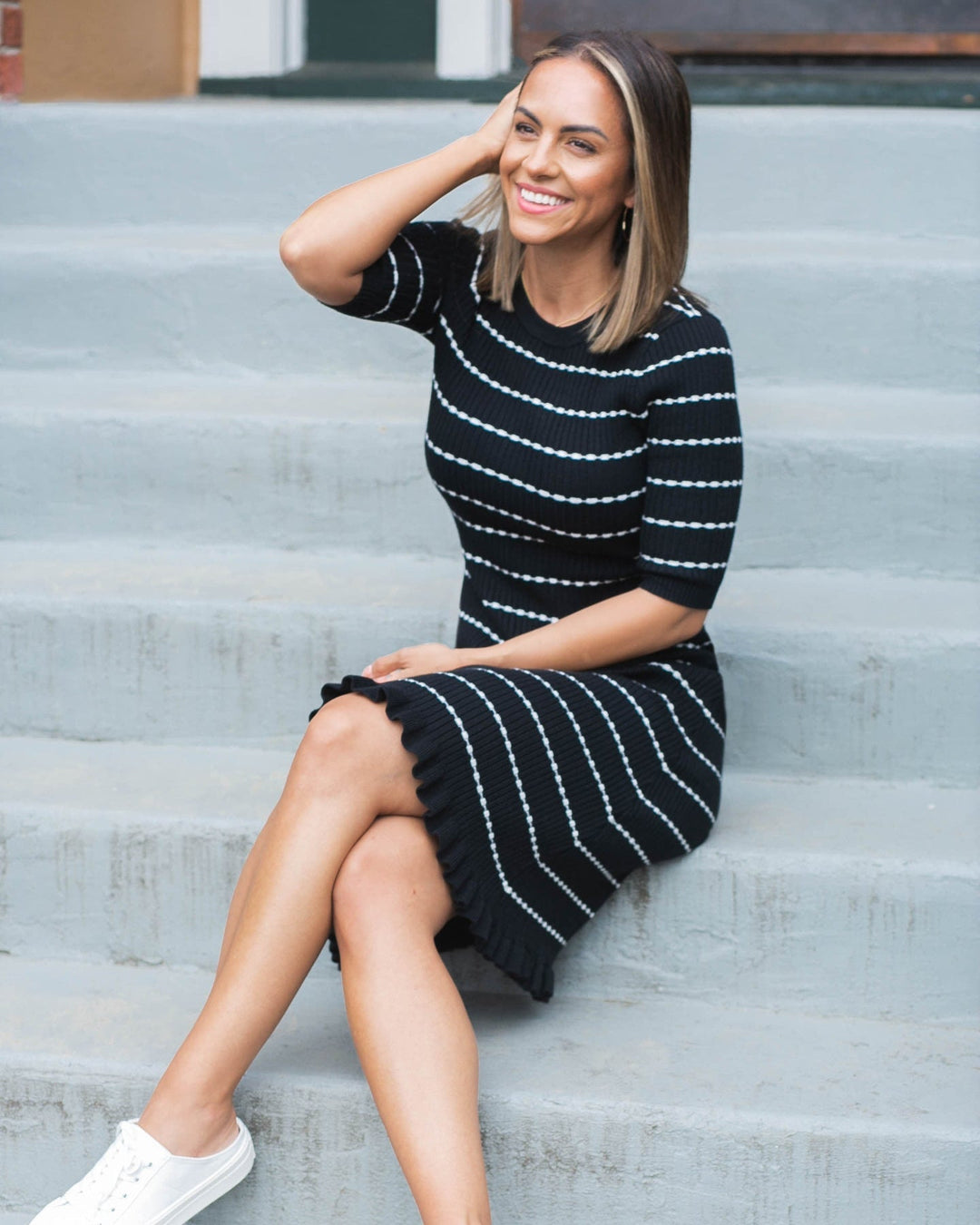 Louie Striped Knit Maternity & Nursing Dress — gallery