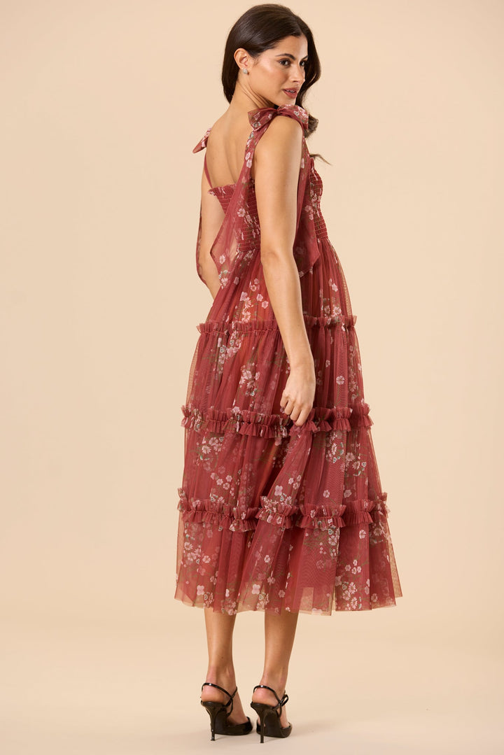 Louise Tulle Midi Dress in Brick Floral for Women - gallery