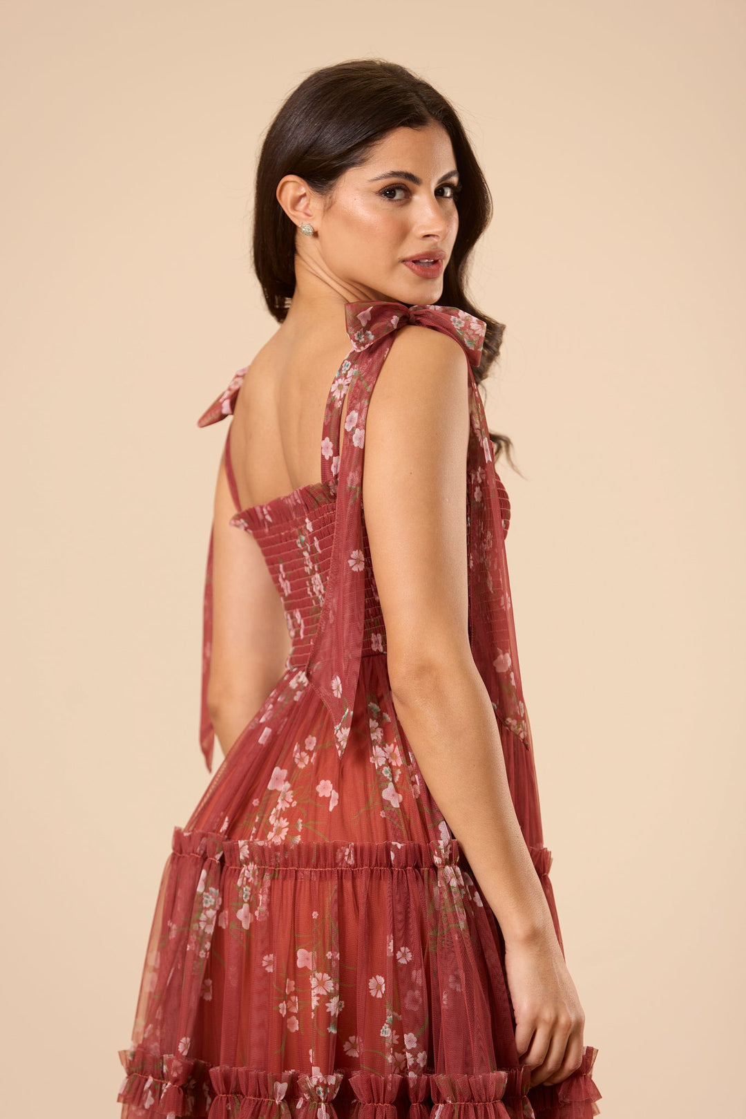 Louise Tulle Midi Dress in Brick Floral for Women - gallery