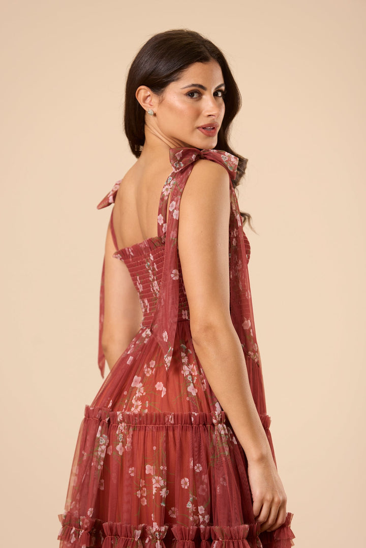 Louise Tulle Midi Dress in Brick Floral for Women - gallery