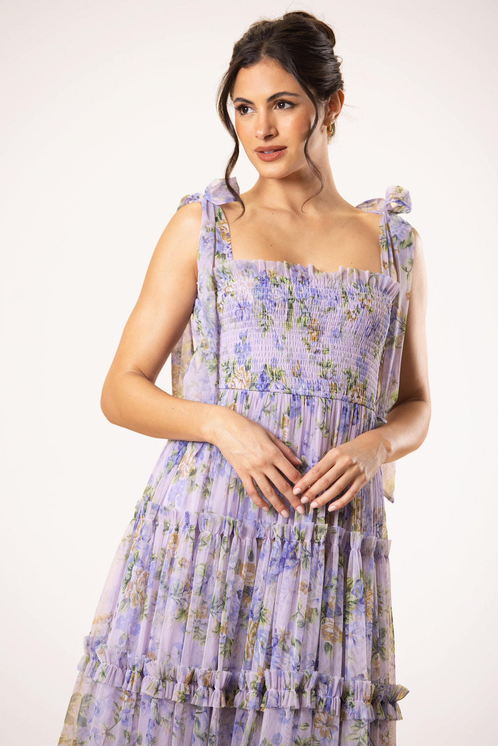 Louise Tulle Midi Dress in Lilac Print for Women - gallery
