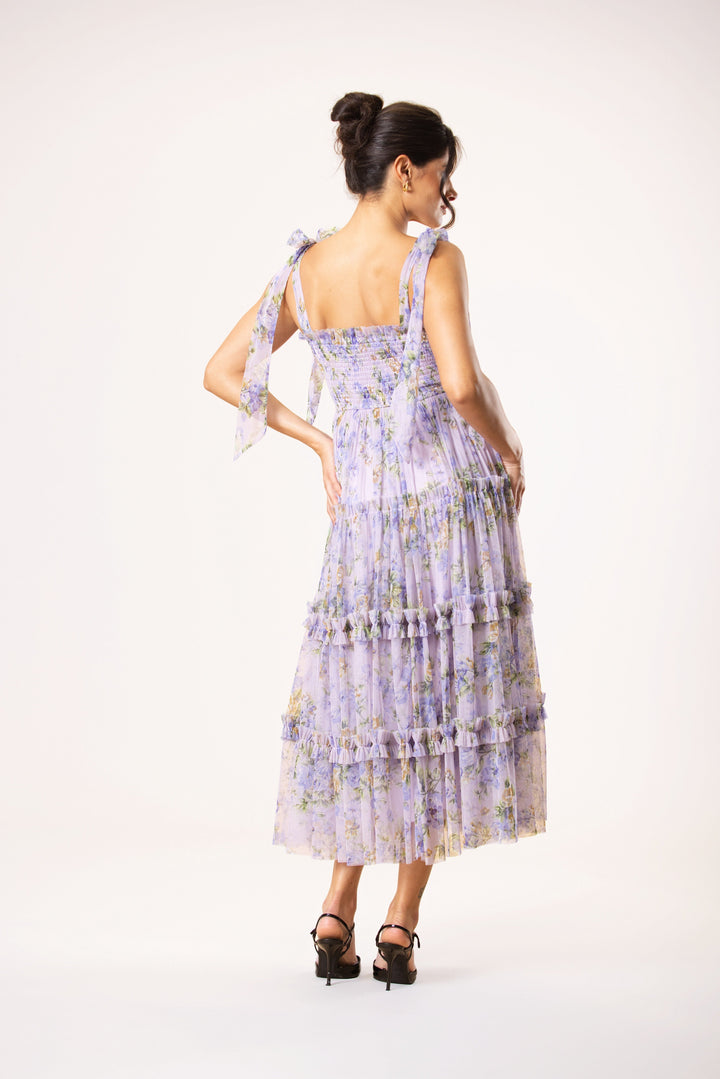 Louise Tulle Midi Dress in Lilac Print for Women - gallery