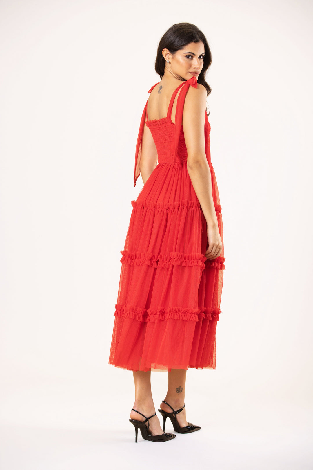 Louise Tulle Midi Dress in Red for Women - gallery