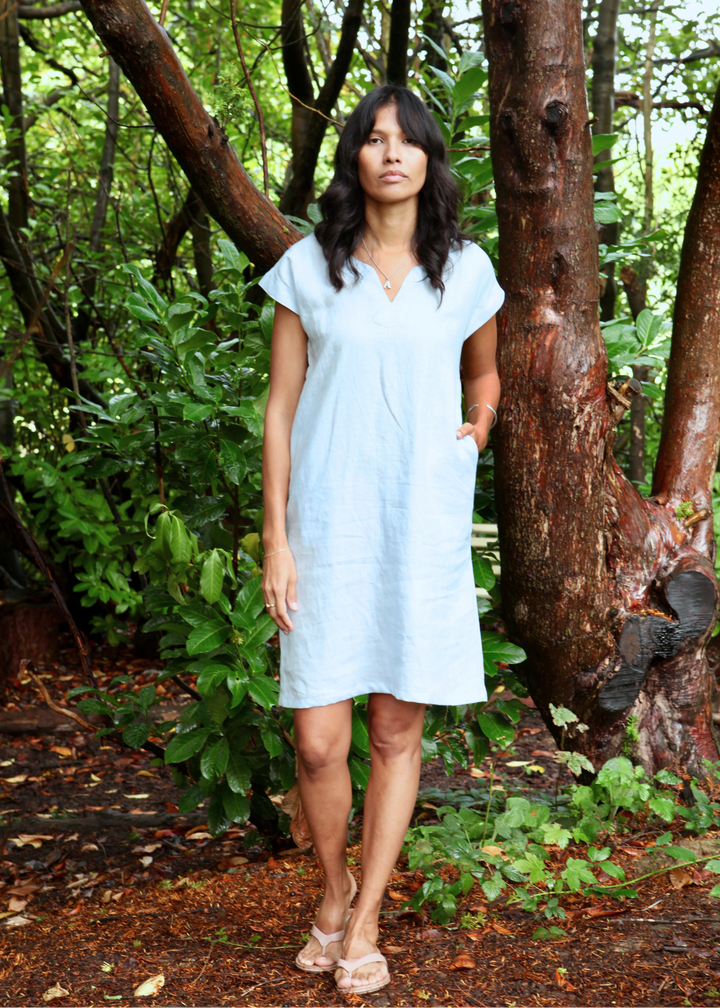 Lucie Linen Dress for Women - Sky Blue
