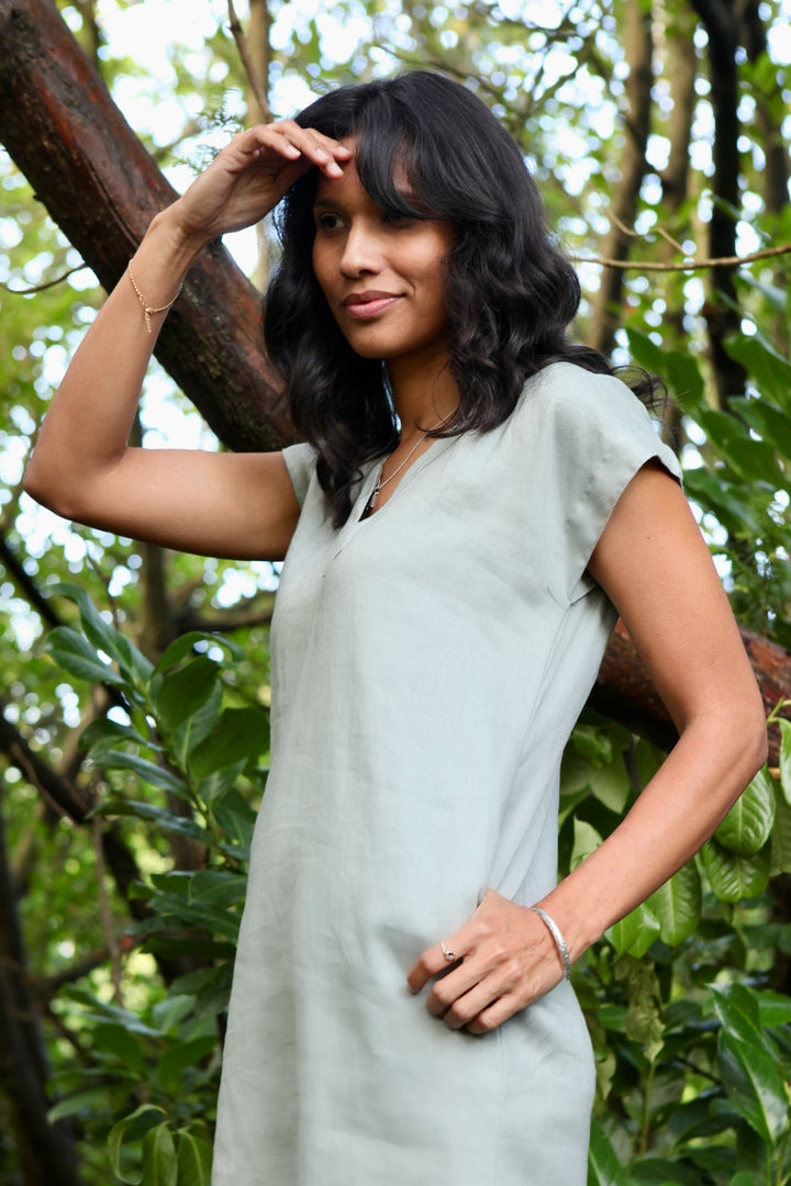 Lucie Linen Dress for Women - Olive Green