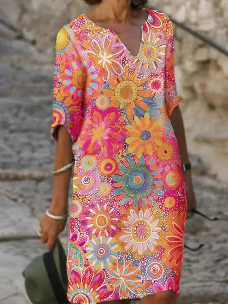 Botanical Floral Print Dress with a Relaxed Fit for Women