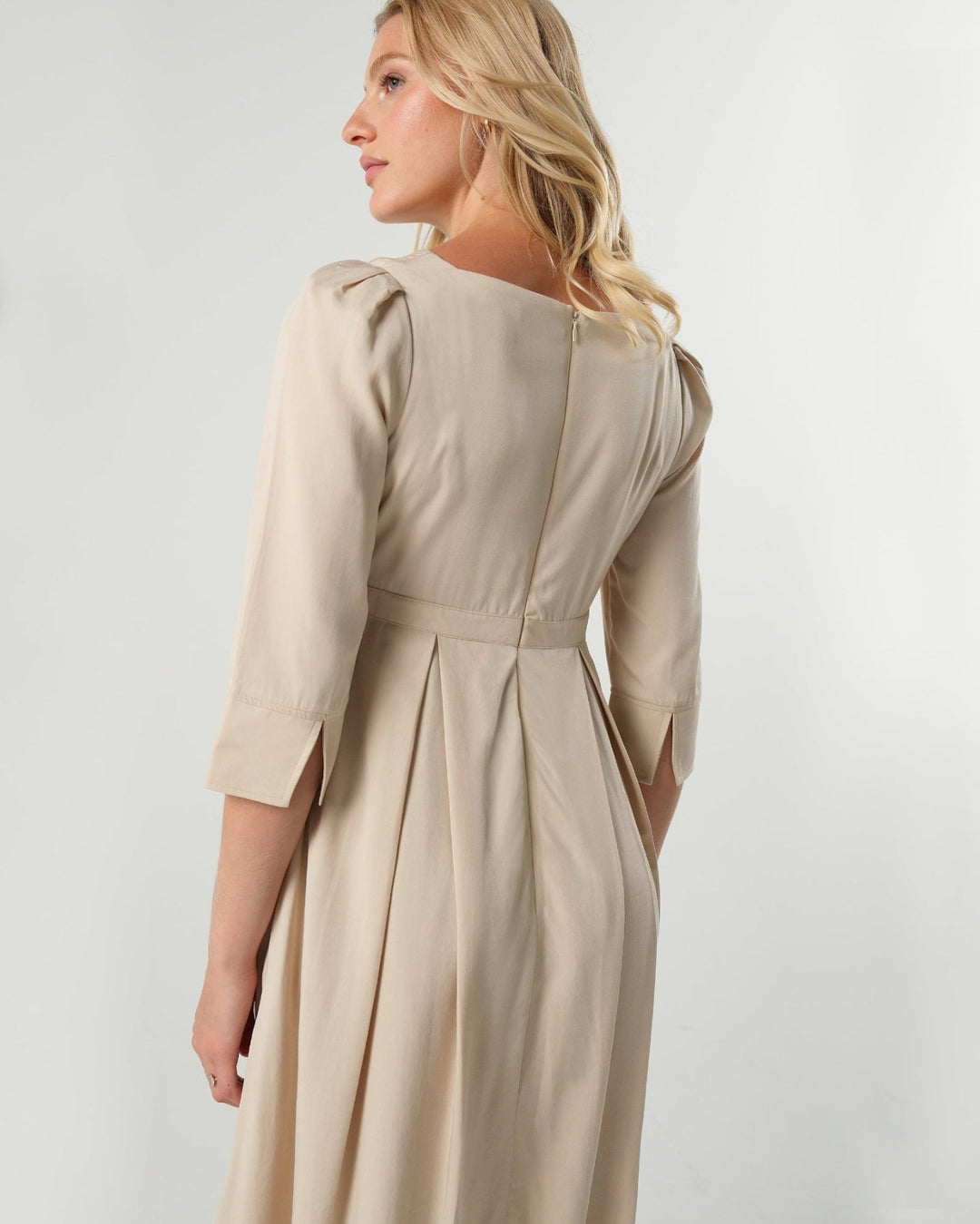 MARION ReNew - Beige Sarah Empire Maternity & Nursing Dress in TENCEL (R... — gallery