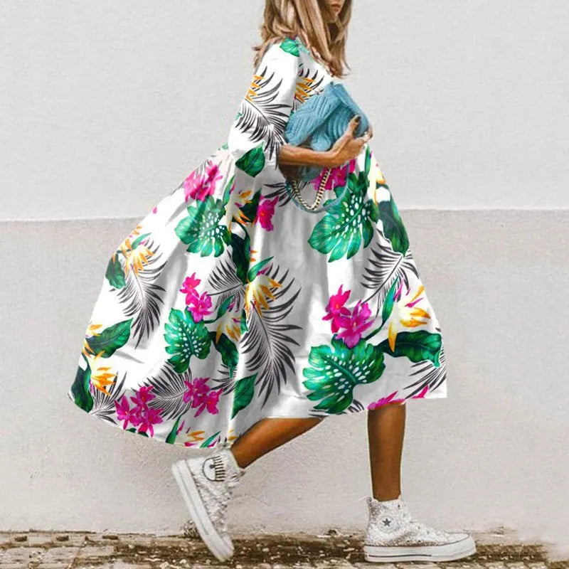 Floral Print Maxi Dress with Relaxed Fit for Women