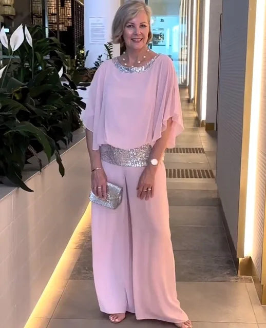 Glittering Evening Top and Palazzo Trousers Set for Women