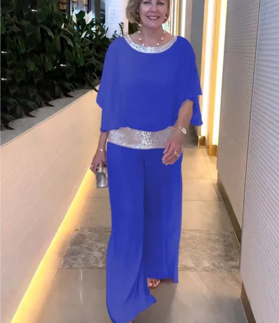 Glittering Evening Top and Palazzo Trousers Set for Women