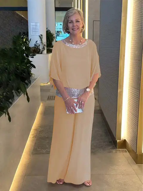 Glittering Evening Top and Palazzo Trousers Set for Women