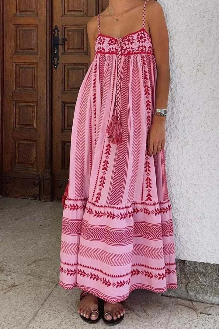 Pink Maxi Boho Dress with Fuchsia Details for Women - gallery
