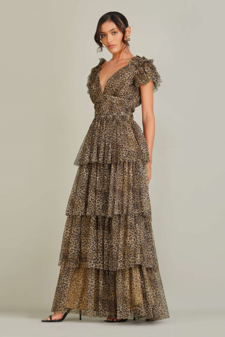 Naomi Tulle Maxi Dress in Animal Print for Women