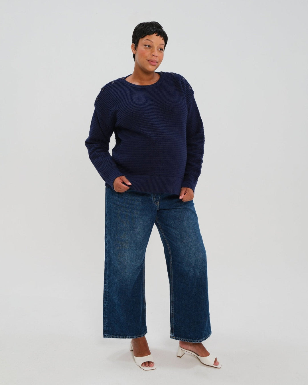 Button-Shoulder Maternity & Nursing Sweater w/Thumbhole Feature — gallery