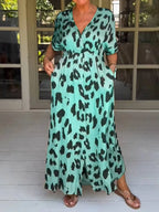 Women's V-Neck Leopard Print Dress Set