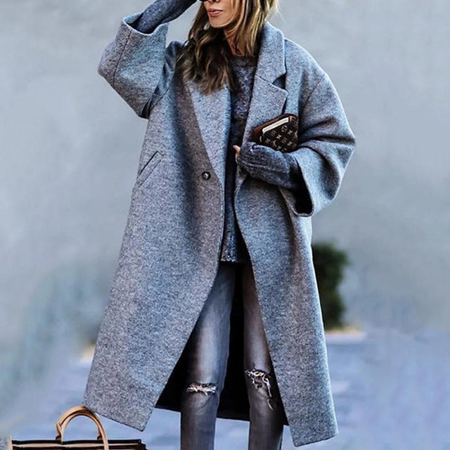 Long Wool Coat with Embellished Detail for Women
