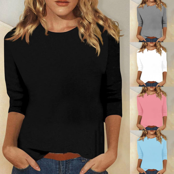 3/4 Sleeve Top with Curved Hem - Casual Fit for Women