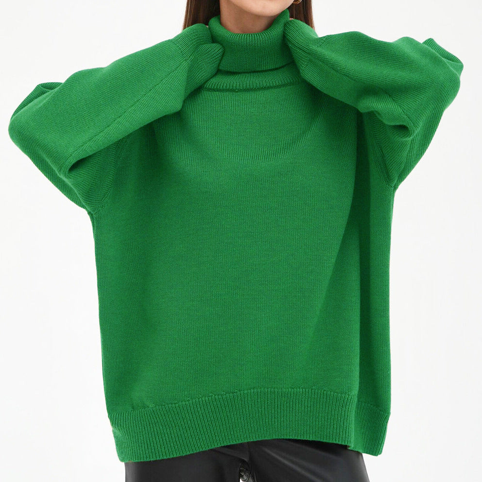 Basic Knit Oversized Turtleneck Sweater for Women