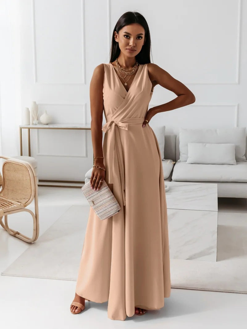 V-Neck Dress in a Lightweight Woven Polyester