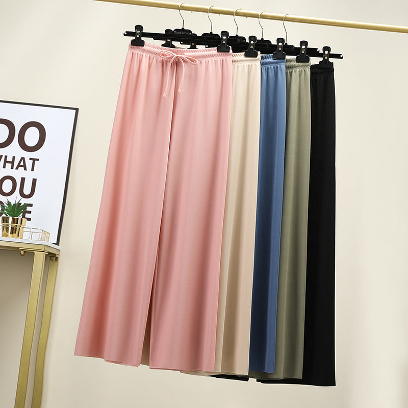 Ice Silk High Waist Wide-Leg Pants Trousers for Women