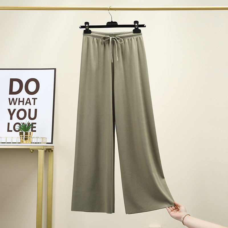 Ice Silk High Waist Wide-Leg Pants Trousers for Women - Green